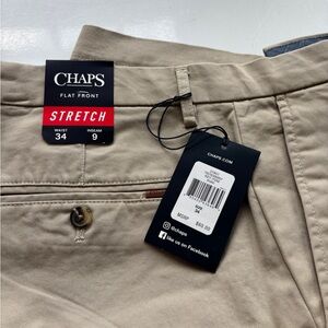 Chaps Men's Stretch Flat Front Khaki Chino Shorts - Beige